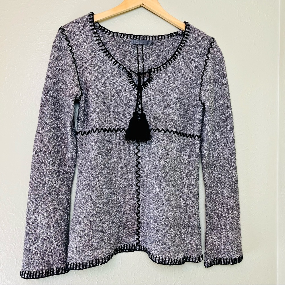PRANA Sweater Gray Tassels Stitch Details Size L